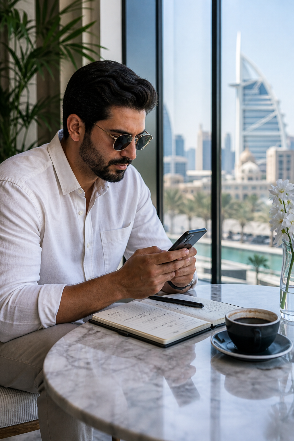 Professional reviewing wallet notes and markets on a phone