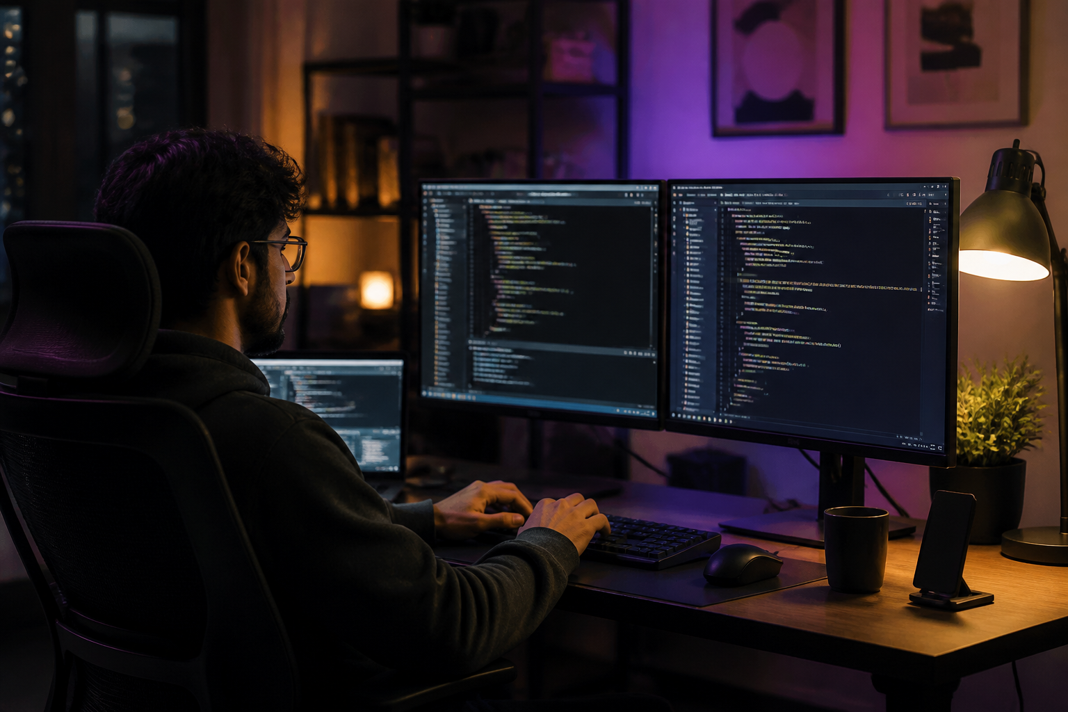 Application code open across a developer's dark editor