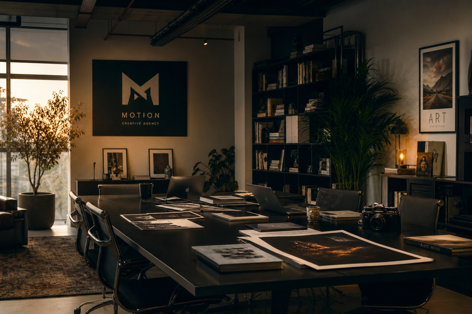 Creative agency studio with design, production, and development work in progress